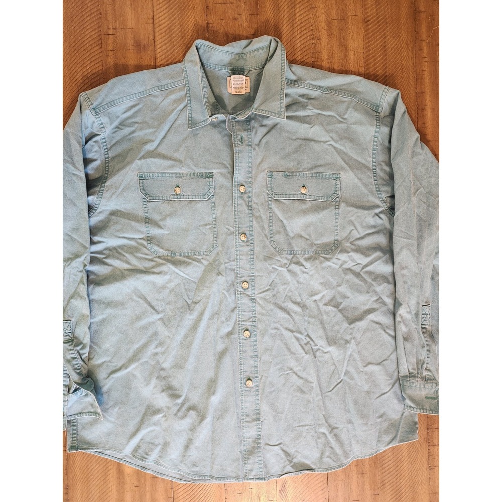 VTG L.L Bean Solid Button Down Shirt Mens‎ XL Teal Casual Long Sleeve